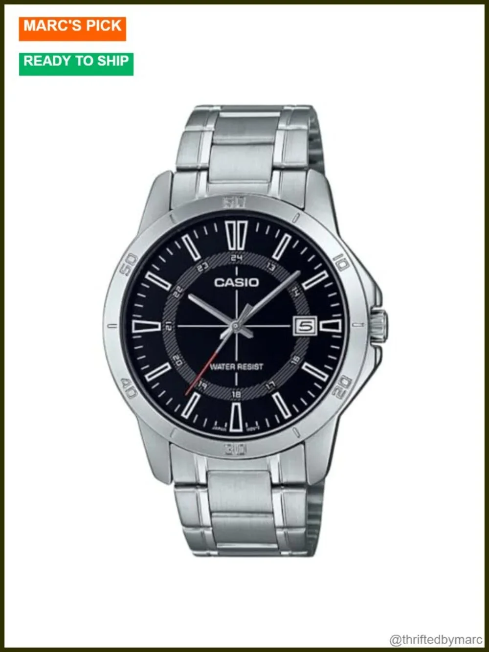 Stainless Steel 3-Hand Analog Watch with Date Display